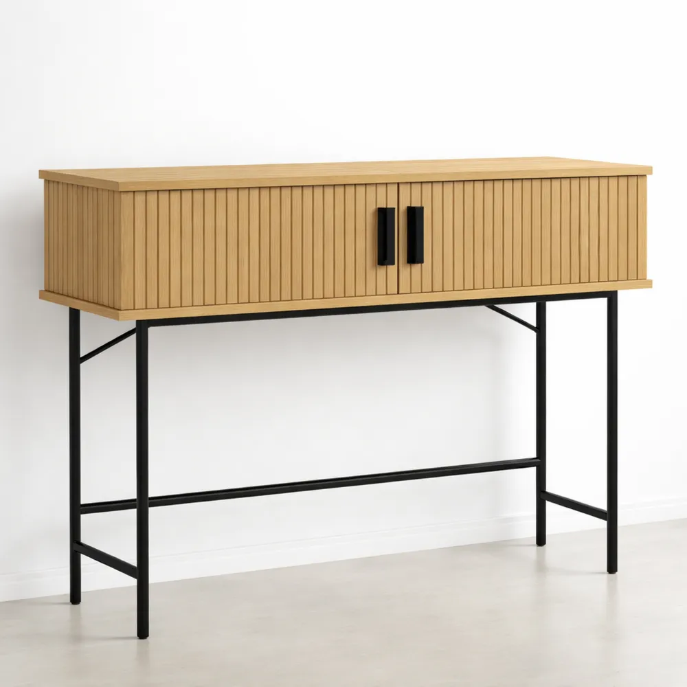 Table d'entrée avec Portes Coulissantes et Pieds en Métal pour Salon