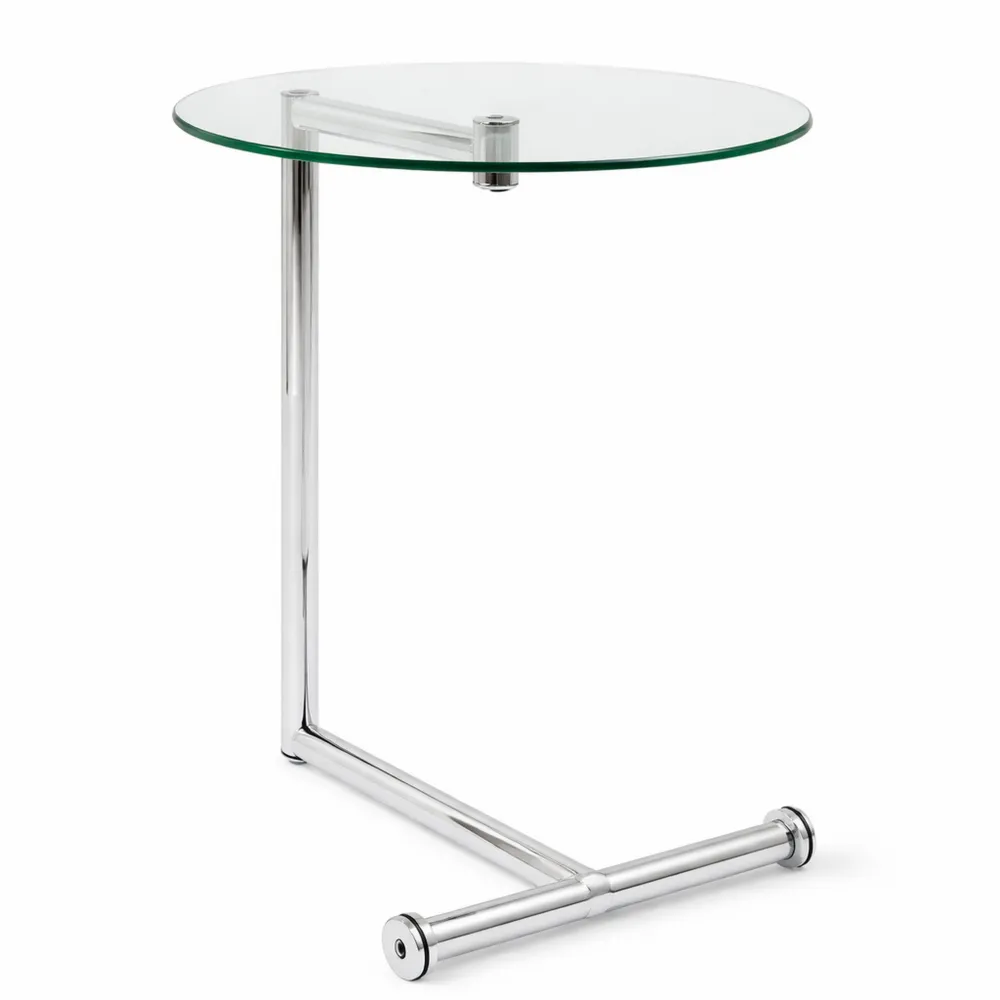 Table d'appoint ronde en verre et acier avec roulettes