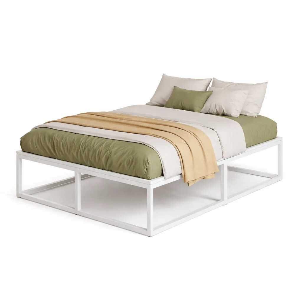 Cadre de lit double 140x190 avec rangement sous lit, structure en métal silencieuse et montage facile