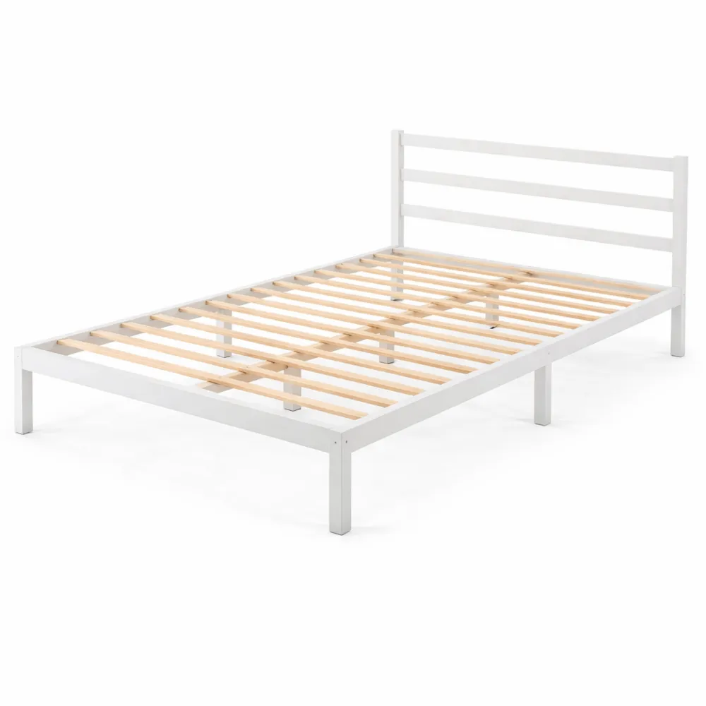 Lit Double en Bois Massif avec Lattes, 140x200cm, Blanc