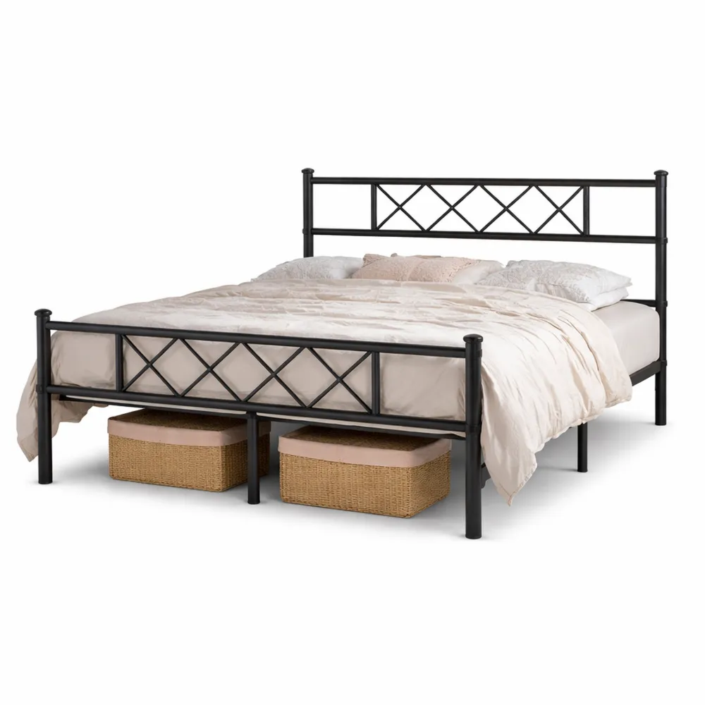 Lit Double en Métal 140x200 cm avec Espace de Rangement