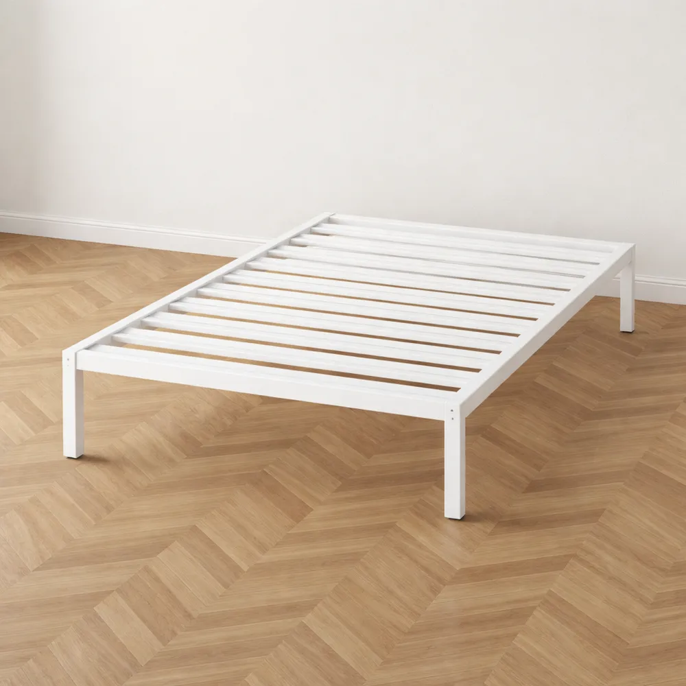 Lit Métallique Simple 90x190 cm avec Lattes Renforcées, Hauteur 36 cm, Couleur Blanche