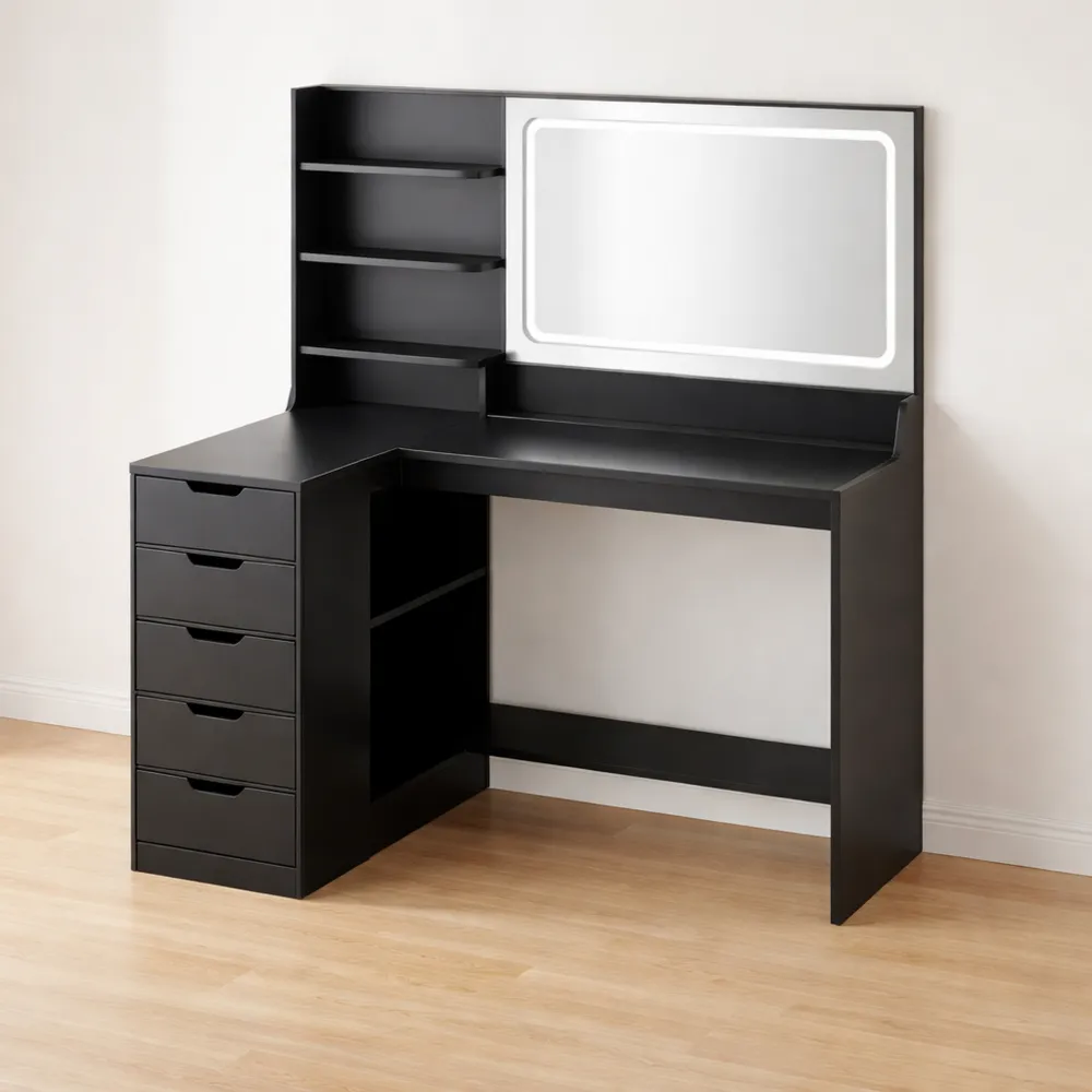 Table de Maquillage Moderne avec Miroir LED et Tabouret