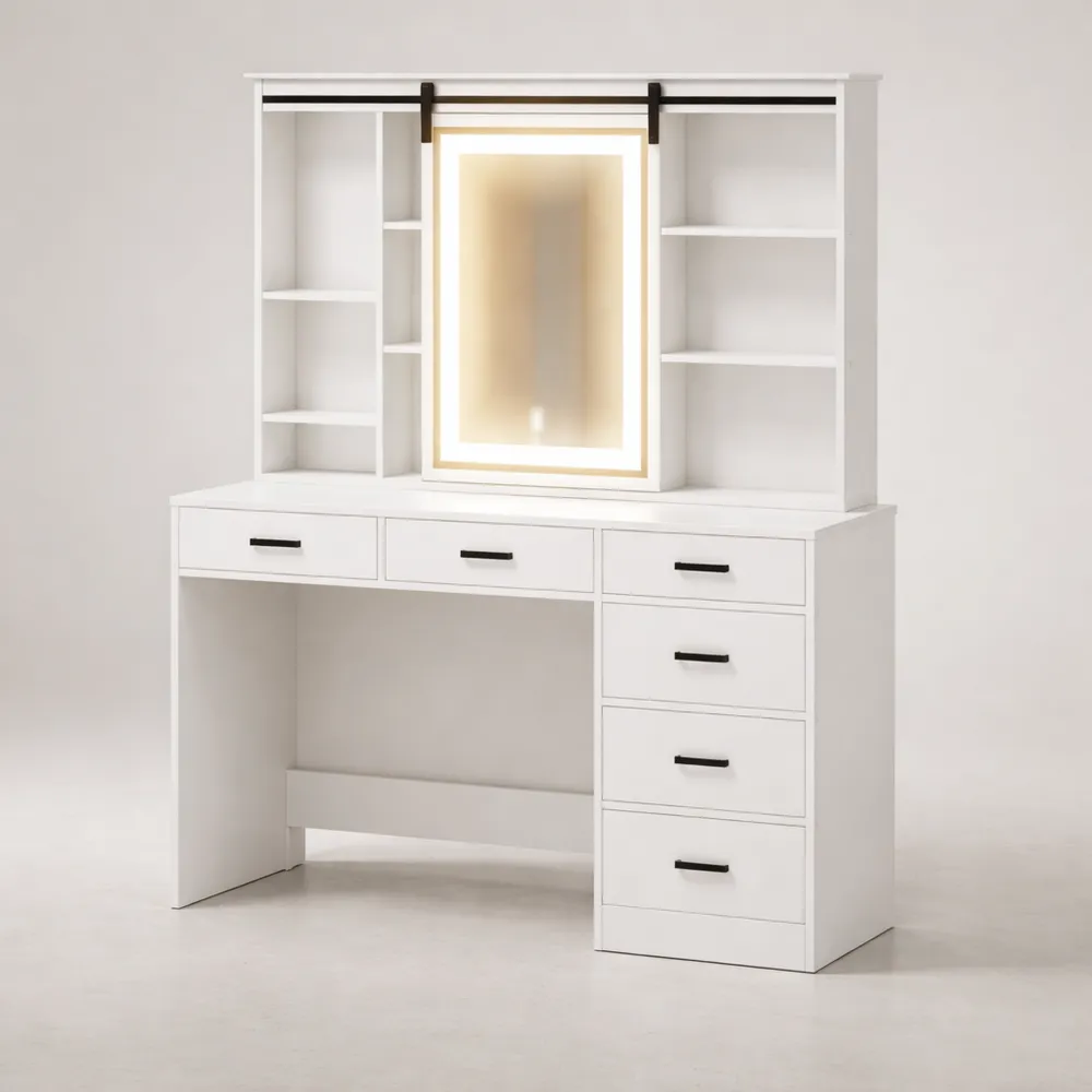 Coiffeuse avec LED ajustables et tiroirs multiples