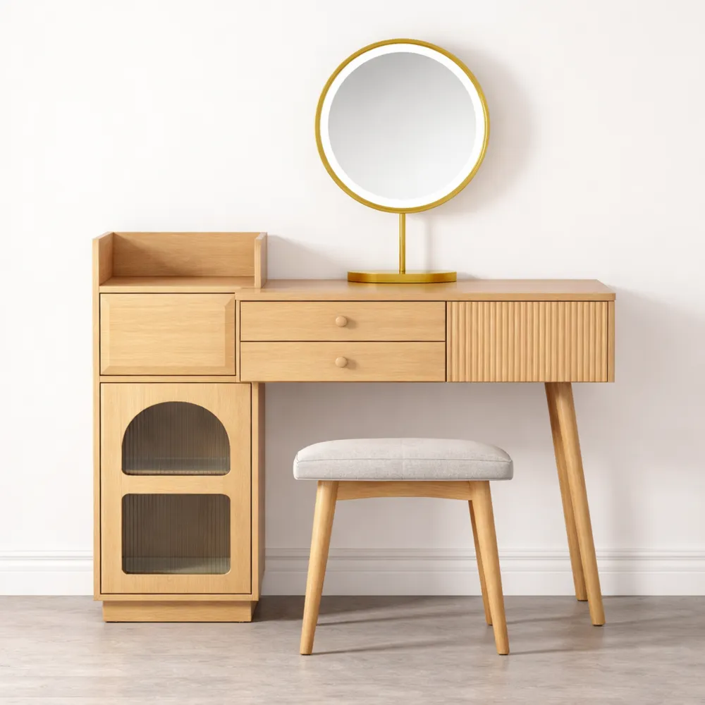 Table de maquillage avec miroir LED et rangements