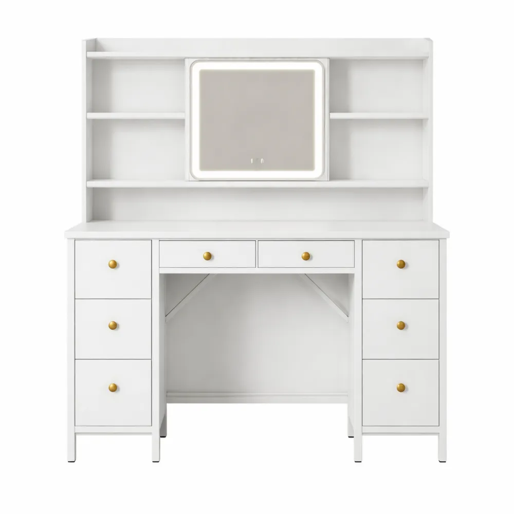 Table de Maquillage Moderne avec Miroir LED et Tiroirs