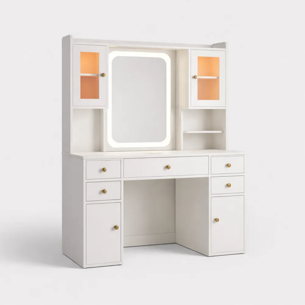 Coiffeuse Moderne avec Miroir LED et Rangement
