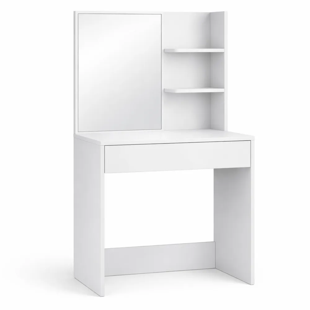 Table de Maquillage avec Miroir et Rangements, Blanc