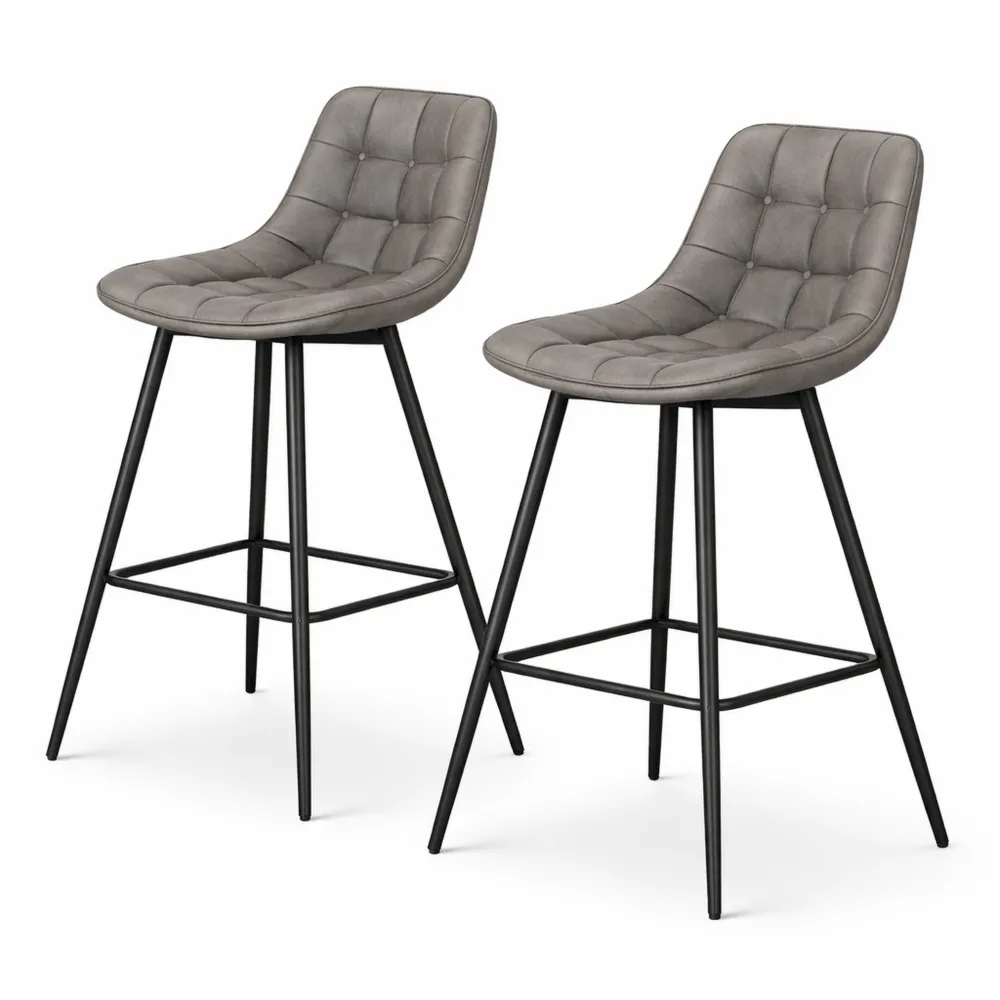 Tabourets de Bar en Similicuir avec Repose-Pieds, Gris Foncé