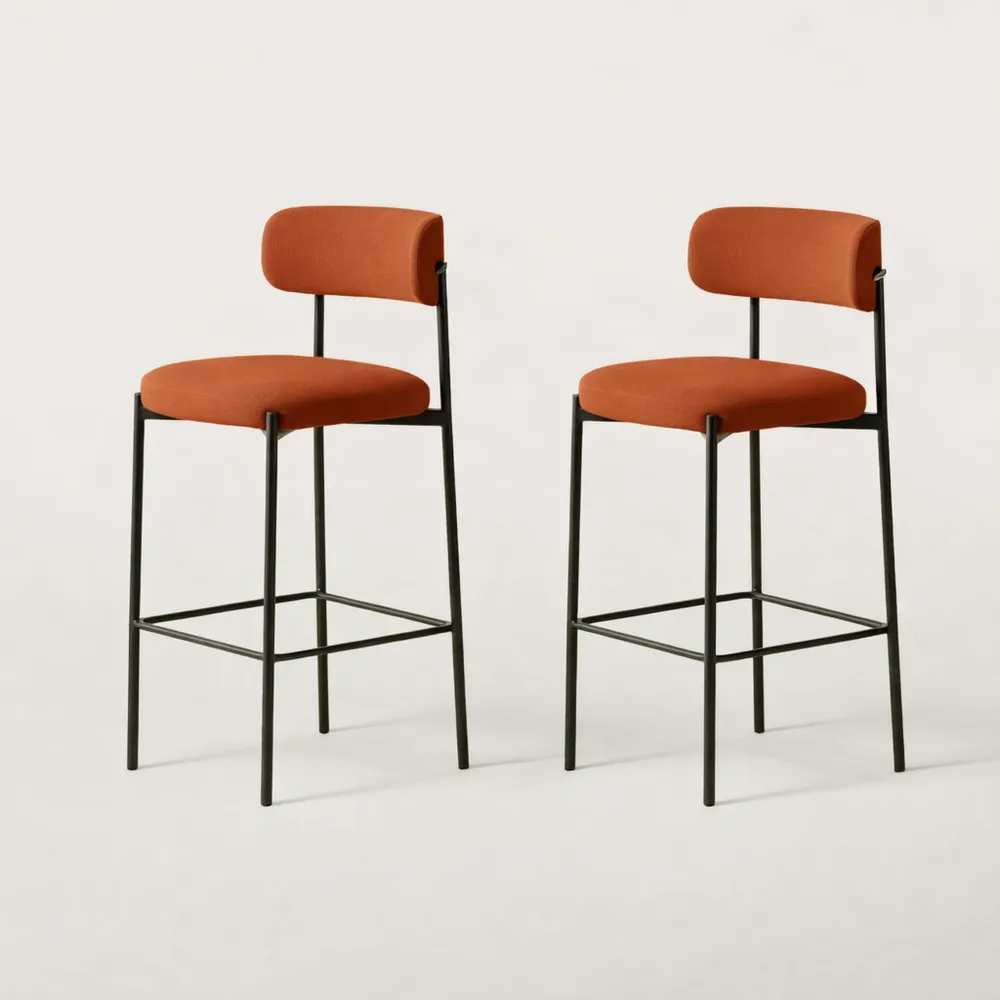 Ensemble de 2 tabourets de bar en velours côtelé terracotta avec pieds métalliques noirs