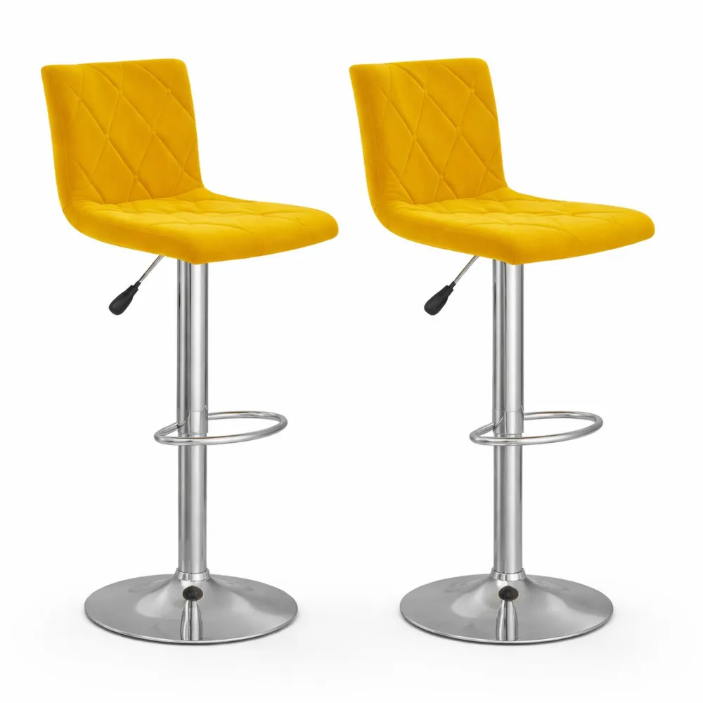 Ensemble de 2 Tabourets de Bar en Velours Jaune Moutarde pour Intérieur