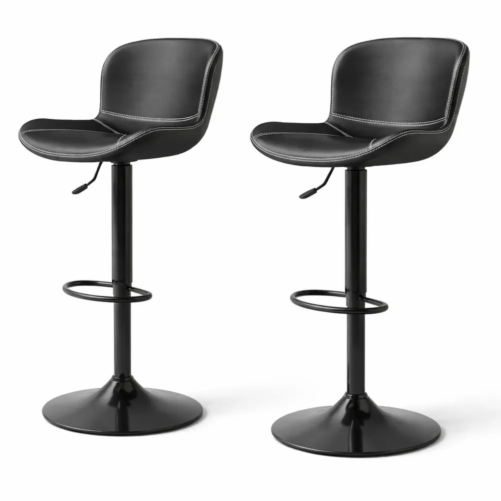 Tabouret de Bar Réglable en Hauteur avec Dossier Noir