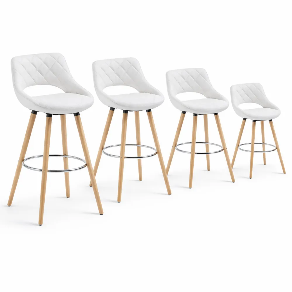 Tabouret de Bar Haut avec Dossier et Repose-Pieds en Bois et Similicuir Blanc