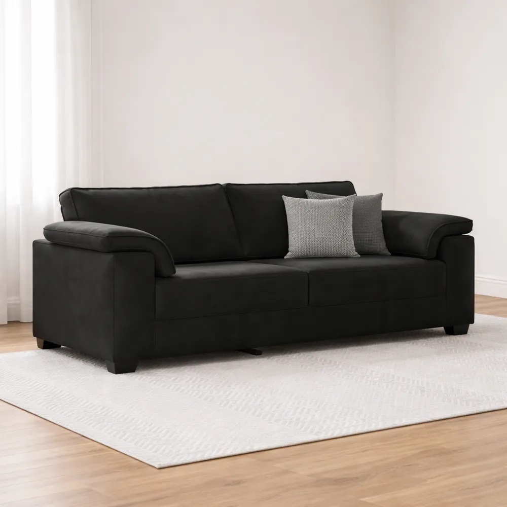 Canapé 3 Places en Velours Noir Convertible