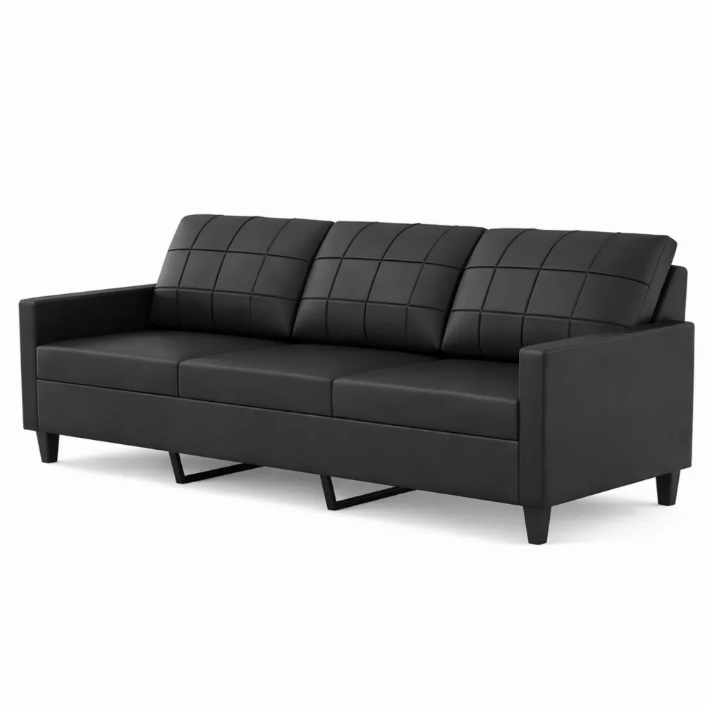 Sofa confortable 3 places en cuir synthétique noir