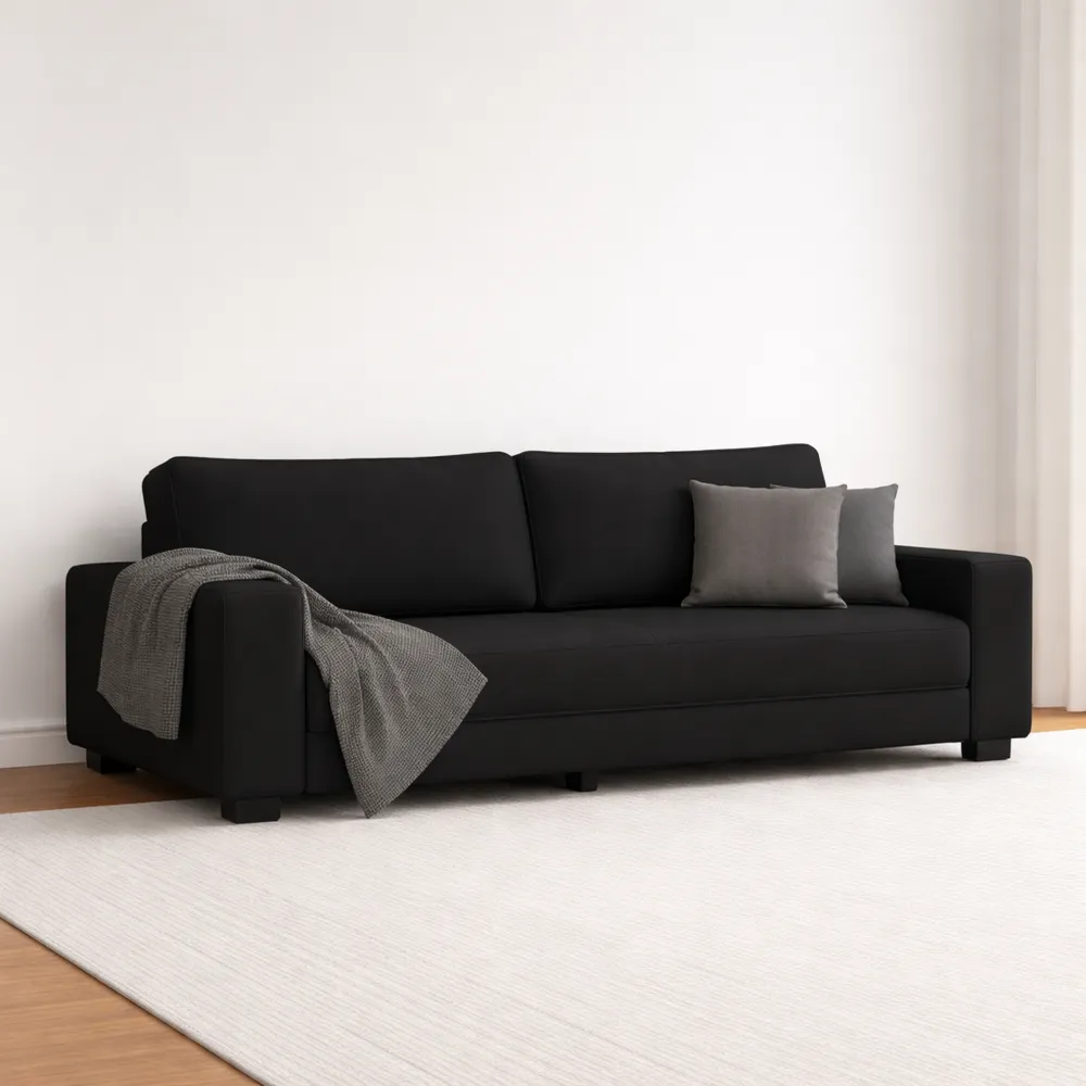 Canapé 3 Places Convertible en Tissu Noir