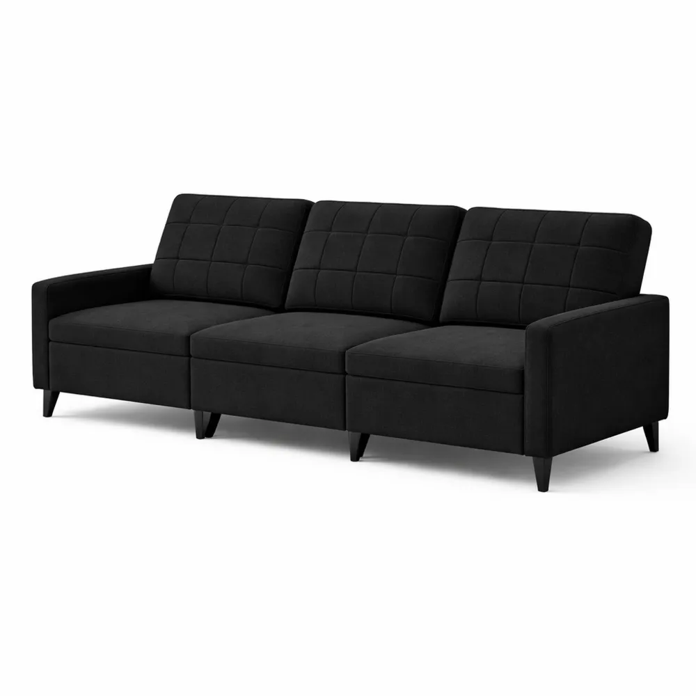 Canapé 3 places en velours noir 210 cm