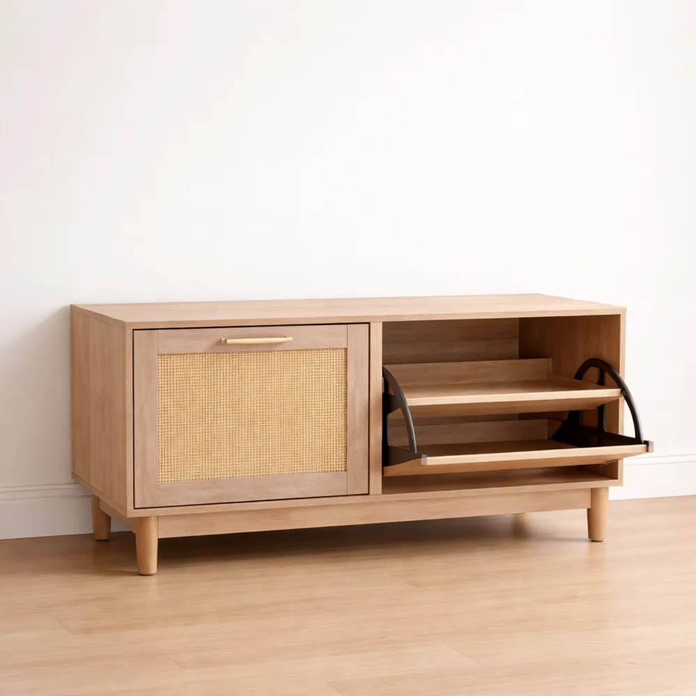 Meuble à Chaussures en Rotin avec Tiroirs et Compartiments