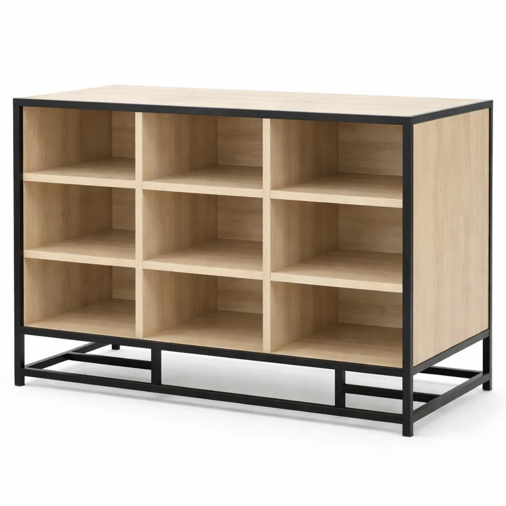 Banc de rangement pour chaussures en bois et métal