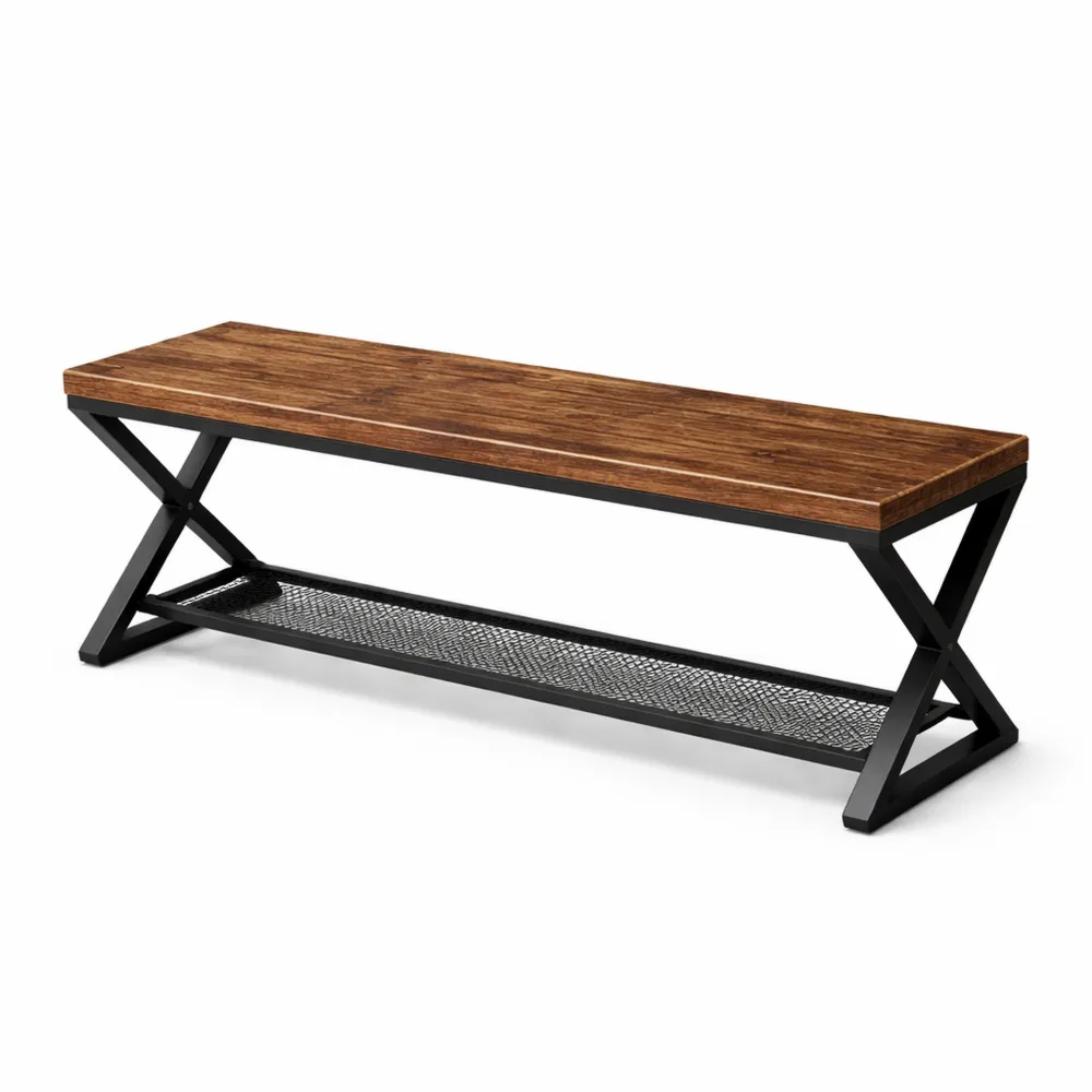 Banc de Rangement en Bois et Métal pour Entrée, Salon ou Chambre