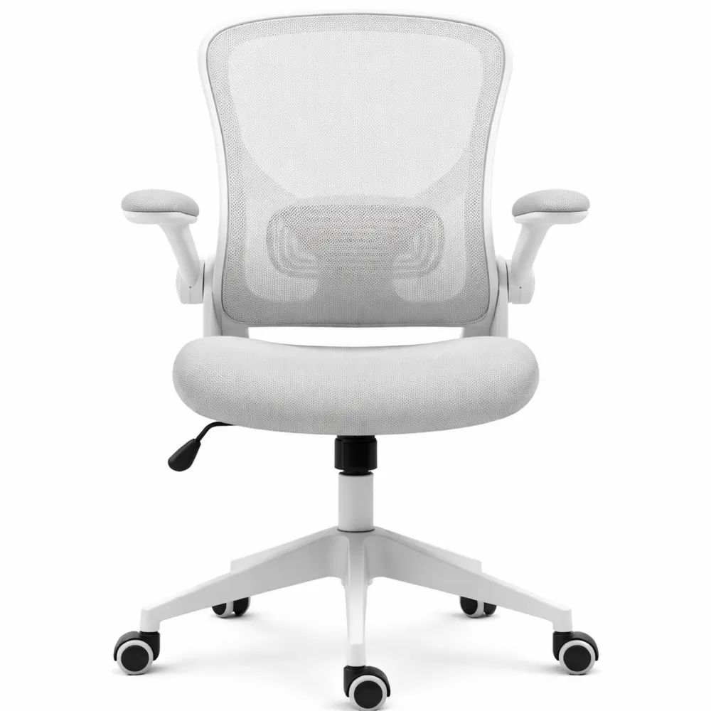 Sedia da Ufficio Ergonomica con Braccioli Regolabili e Supporto Lombare, Rivestimento in Rete, Girevole a 360°, Grigia