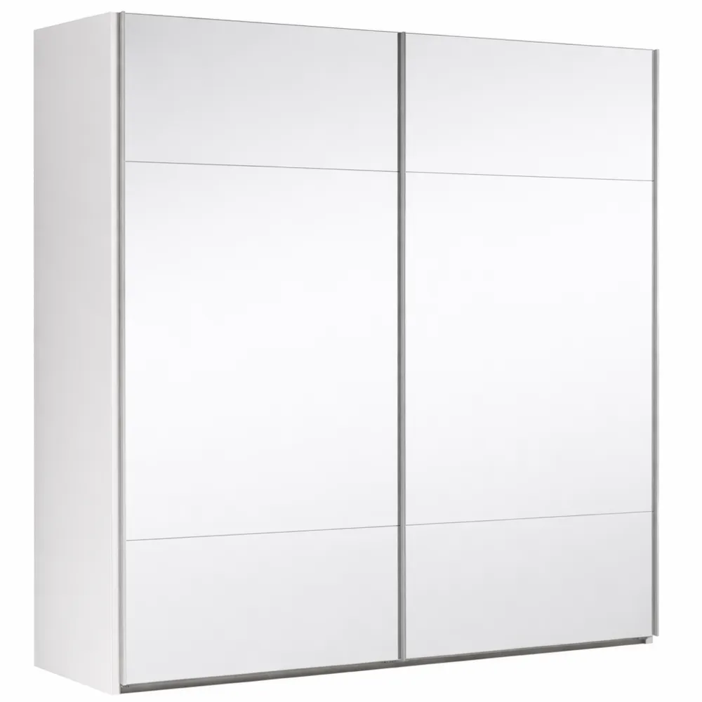 Armadio a 2 ante scorrevoli con specchio in bianco, 250x223x67 cm, per camera da letto