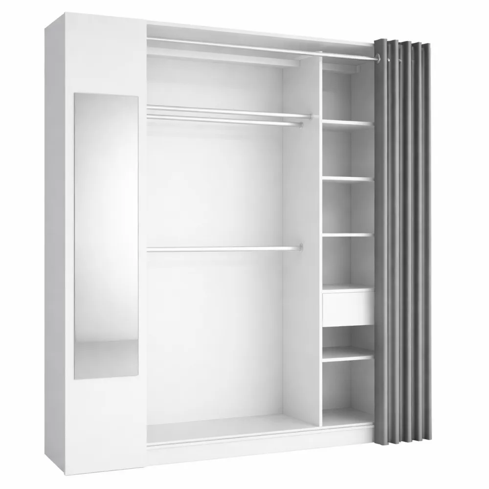 Guardaroba Grande con Ante e Cassettiera, 8 Ripiani e Appendiabiti, Bianco