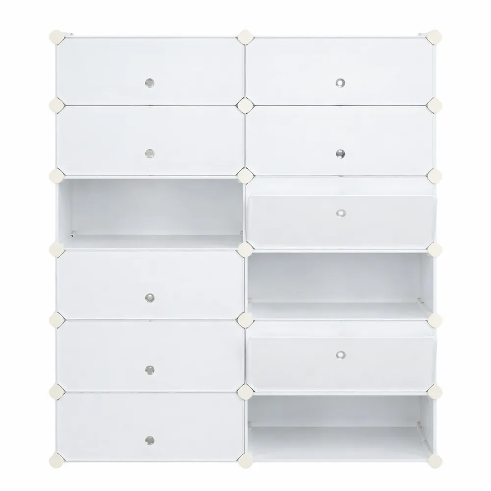 Scarpiera con 12 Scomparti in Plastica, Bianco, Sistema a Incastro