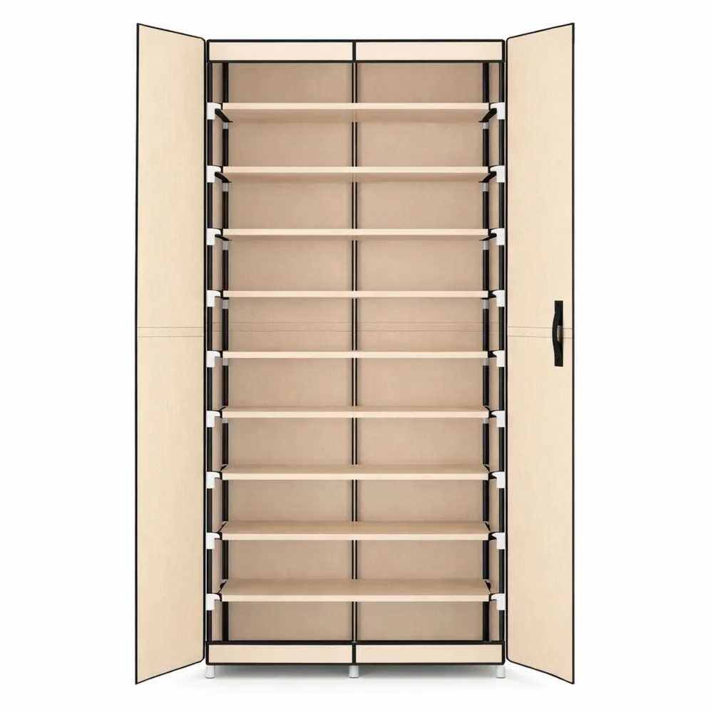 Mobiletto Portascarpe Sottile in Legno e Tessuto Crema