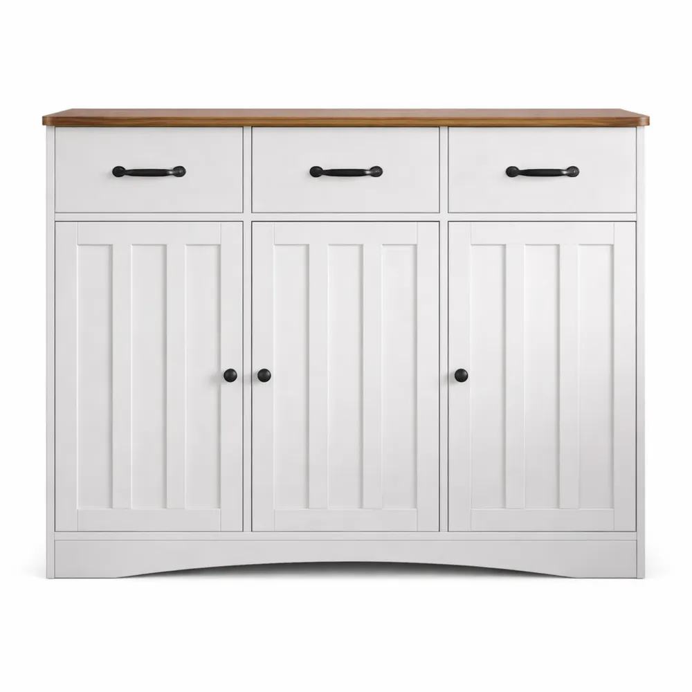 Mobile Buffet con 3 Cassetti e 3 Ante, Ripiani Regolabili per Soggiorno e Ingresso, 108x39x81 cm, Grigio