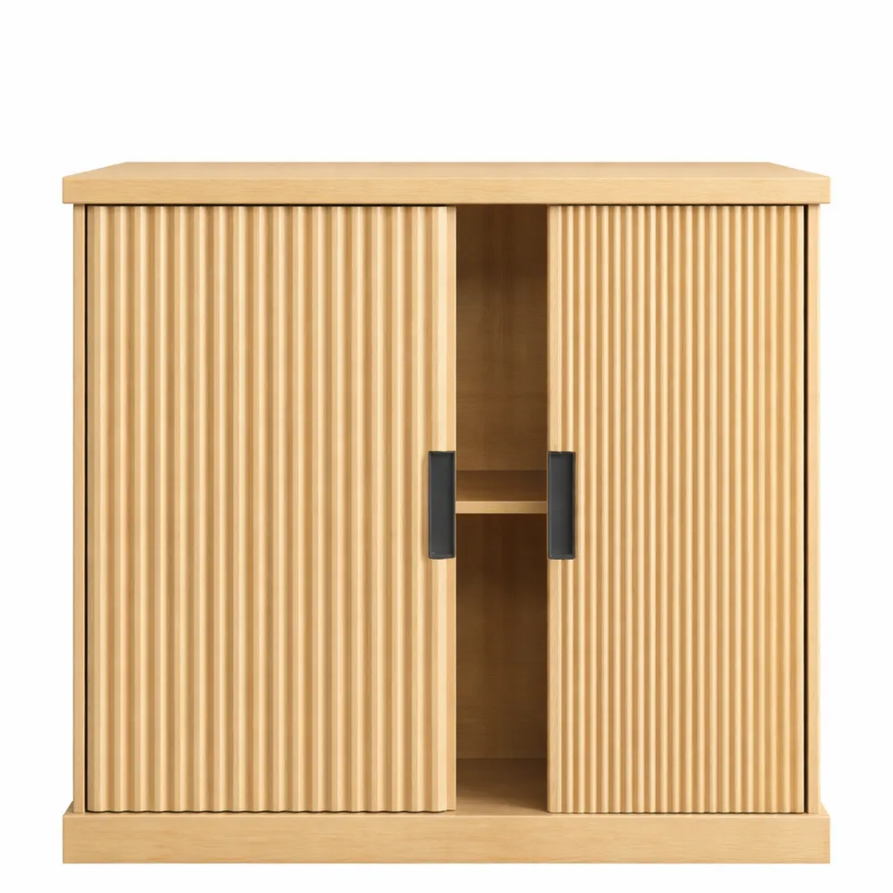 Credenza con Ripiani Regolabili e Ante Scanellate, Stile Transizionale per Cucina o Sala da Pranzo, Beige Rovere