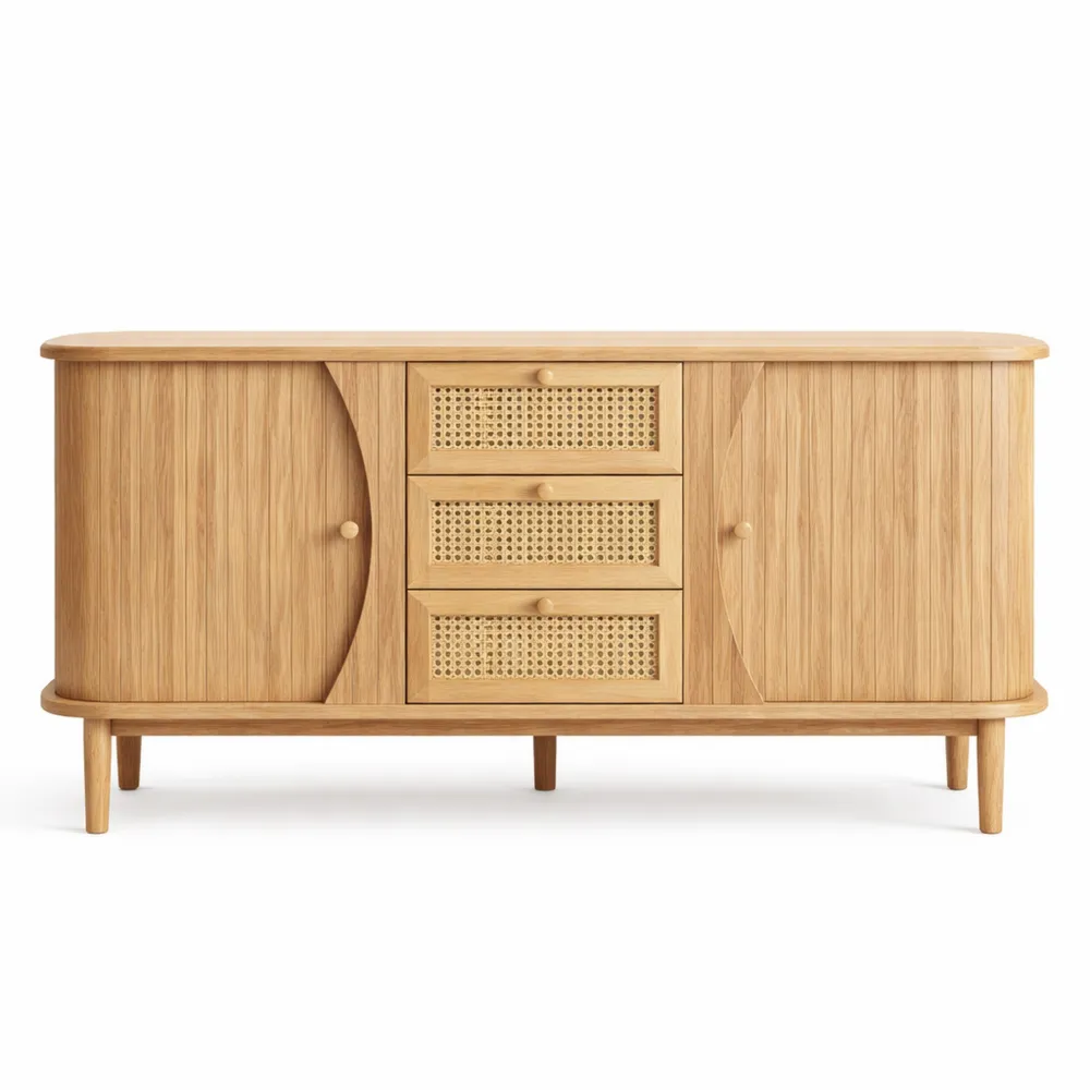 Credenza in legno con ante e cassetti, ripiano regolabile, per soggiorno e sala da pranzo, 140,5x40x76 cm