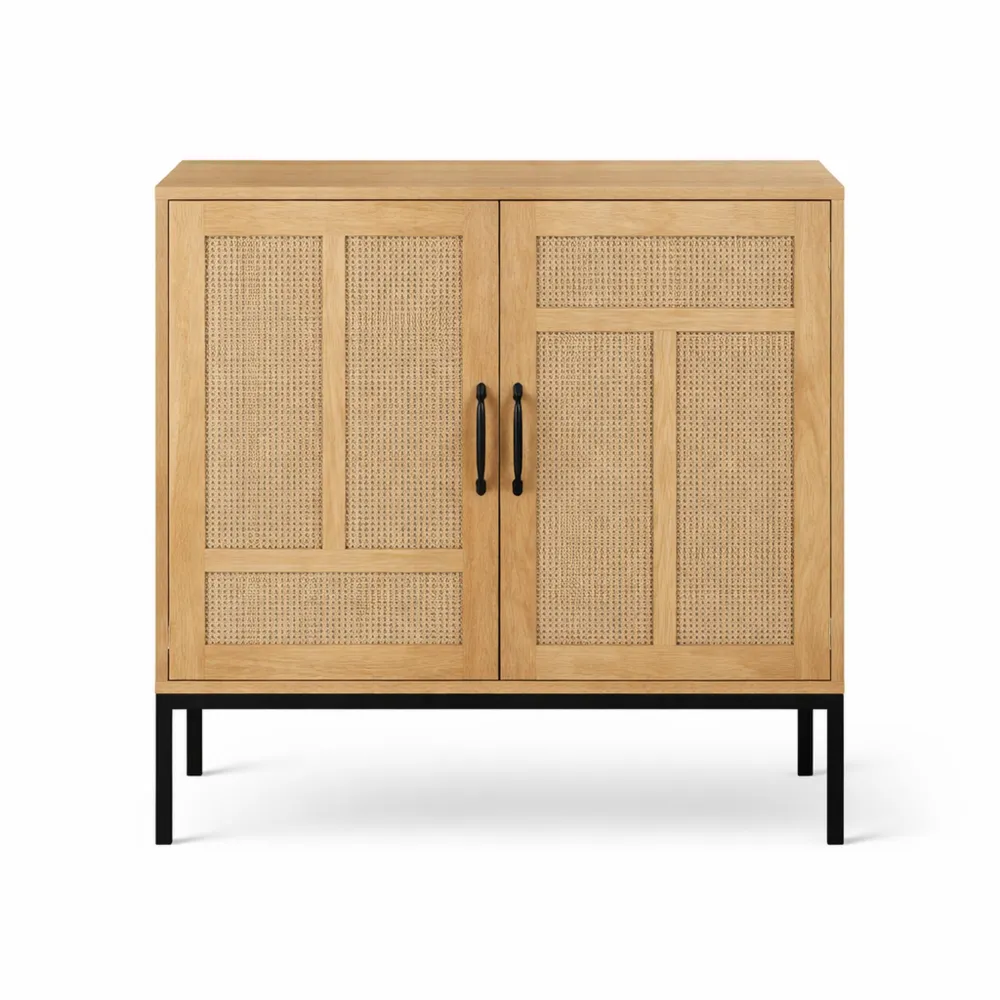 Credenza Buffet in Rattan con Ante e Ripiano Regolabile
