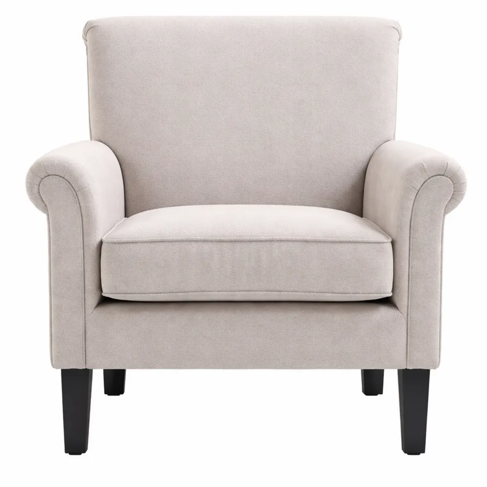 Poltrona Nordica Imbottita con Braccioli in Legno e Poliestere, 79x78x87 cm, Grigio e Marrone