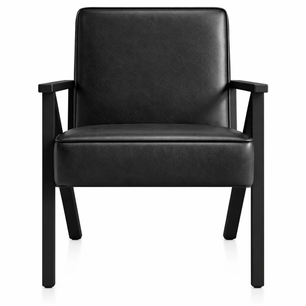 Poltrona in ecopelle imbottita con schienale e braccioli per salotto