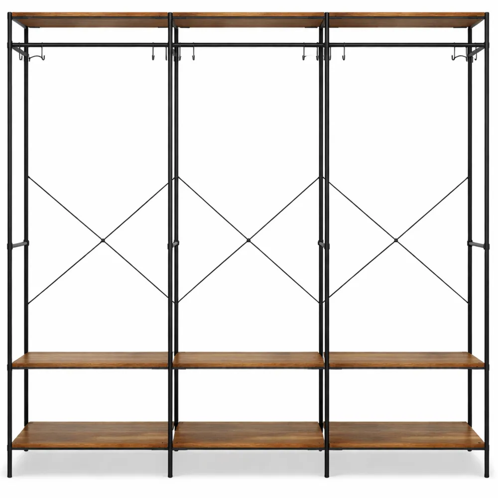 Armadio Portatile Pieghevole con Ripiani e Ganci Rimovibili, 40x141x180 cm, Marrone Vintage