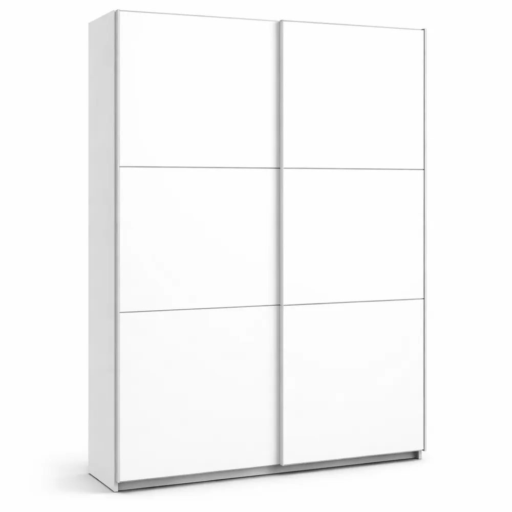 Armadio Moderno con Porta Scorrevole e Finiture in Metallo, Bianco Opaco