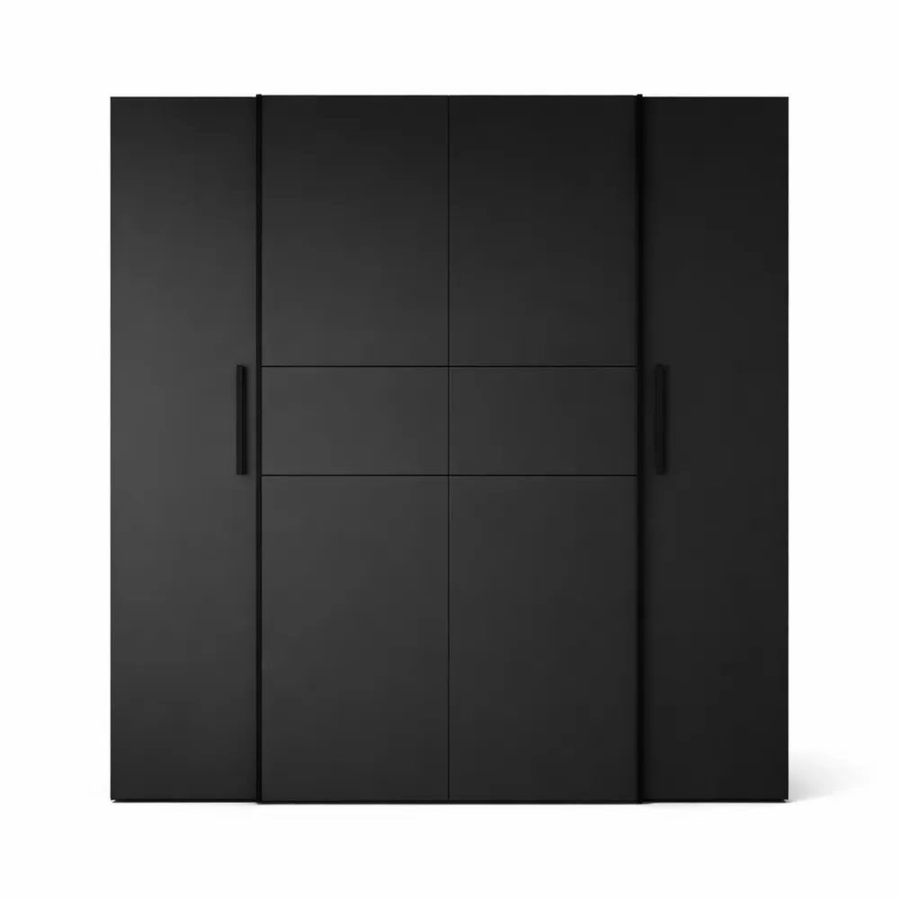 Armadio moderno con ante sospese, legno nero opaco, 200x190x61 cm