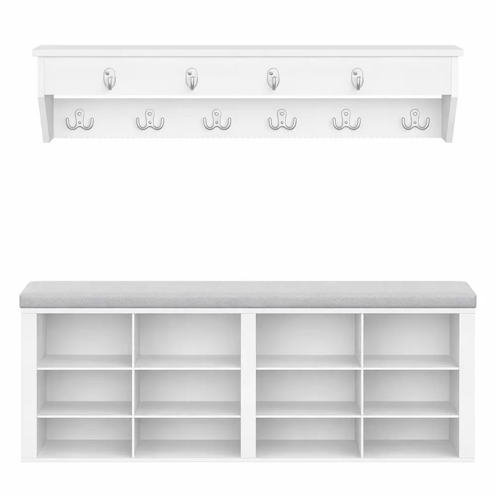 Panca Scarpiera Ingresso con Cuscino e Appendiabiti a Muro