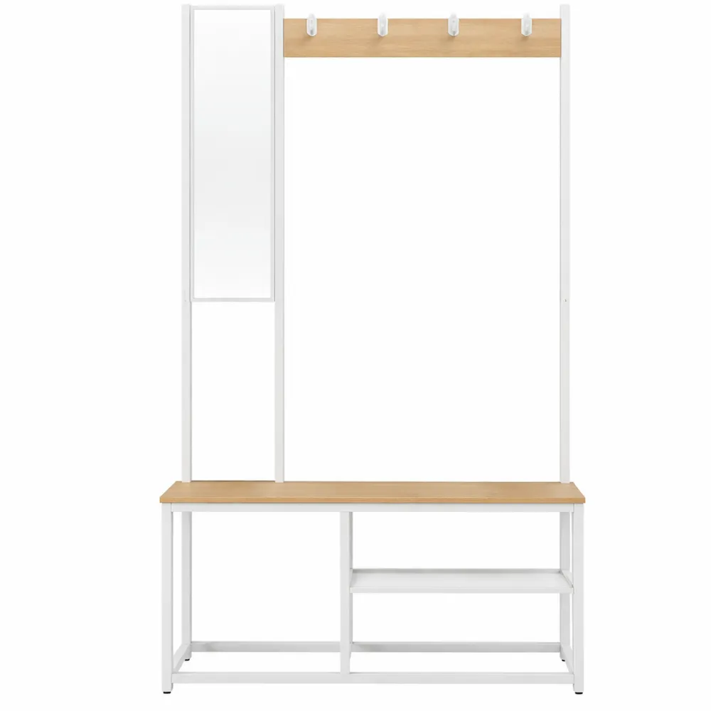 Appendiabiti Multifunzionale con Specchio e Panca Scarpiera per Ingresso