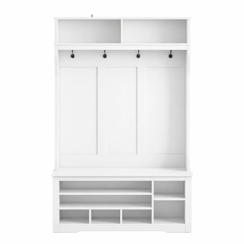 Appendiabiti da Terra con Scarpiera e Panca Contenitore, Mobile Ingresso con 9 Ganci, Ideale per Corridoio e Camera da Letto, 100x35x180.5 cm, Bianco
