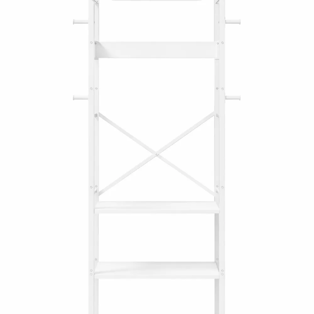 Appendiabiti da Terra con Ripiani e Asta, Mobile per Ingresso e Camera, MDF e Acciaio, Bianco