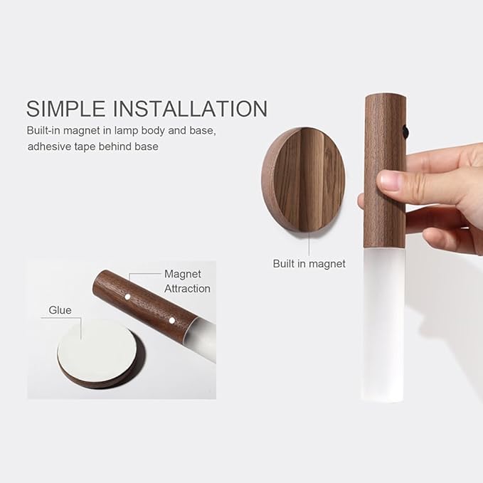 Wooden Motion Sensor Lights Indoor Smart Home LED Night Light – Rechargeable, Magnetic, Motion-Sensing Ambient Light for Bedrooms and Hallways