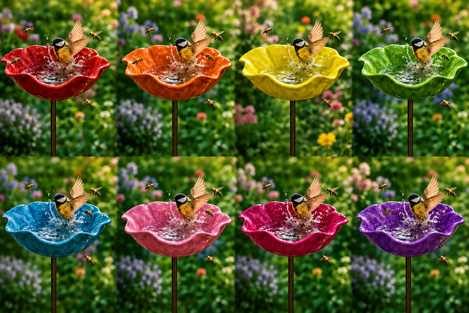 💖🎁2026  50% Off--🎁Handmade Metal Flower Bird Bath Garden Stake🐦