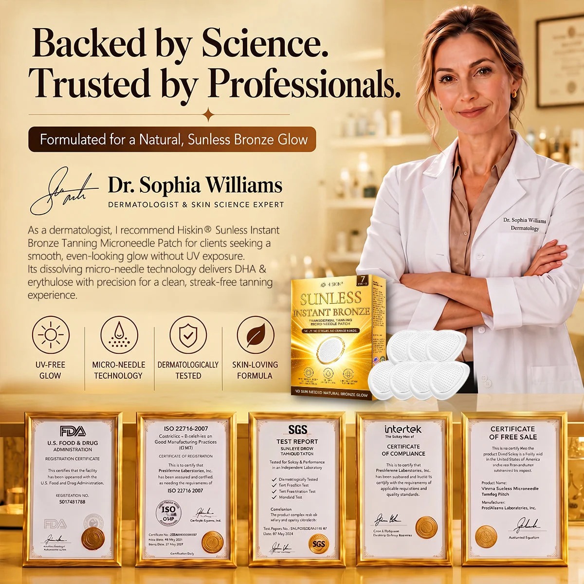 Sunless Instant Bronze Tanning Microneedle Patch Bronze Glow, Made Simple- (Just once a day) Visible Bronze Glow in 7 Days V No UV, No Orange, No Streaks,No DHA, No Mess.