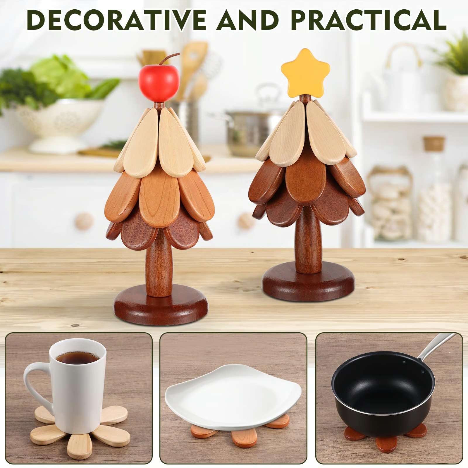 🤚🎁Natural Wooden Tree Trivets for Hot Dishes