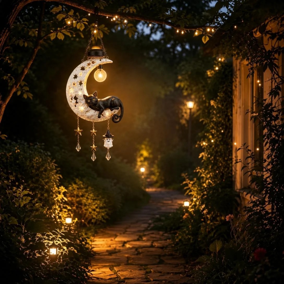 Halloween Early Bird Sale I 50% OFF Black Cat Moon Solar Lantern