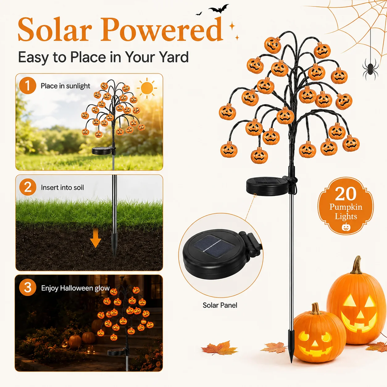 Pumpkin Solar Stake Lights -Halloween Outdoor Yard Decor