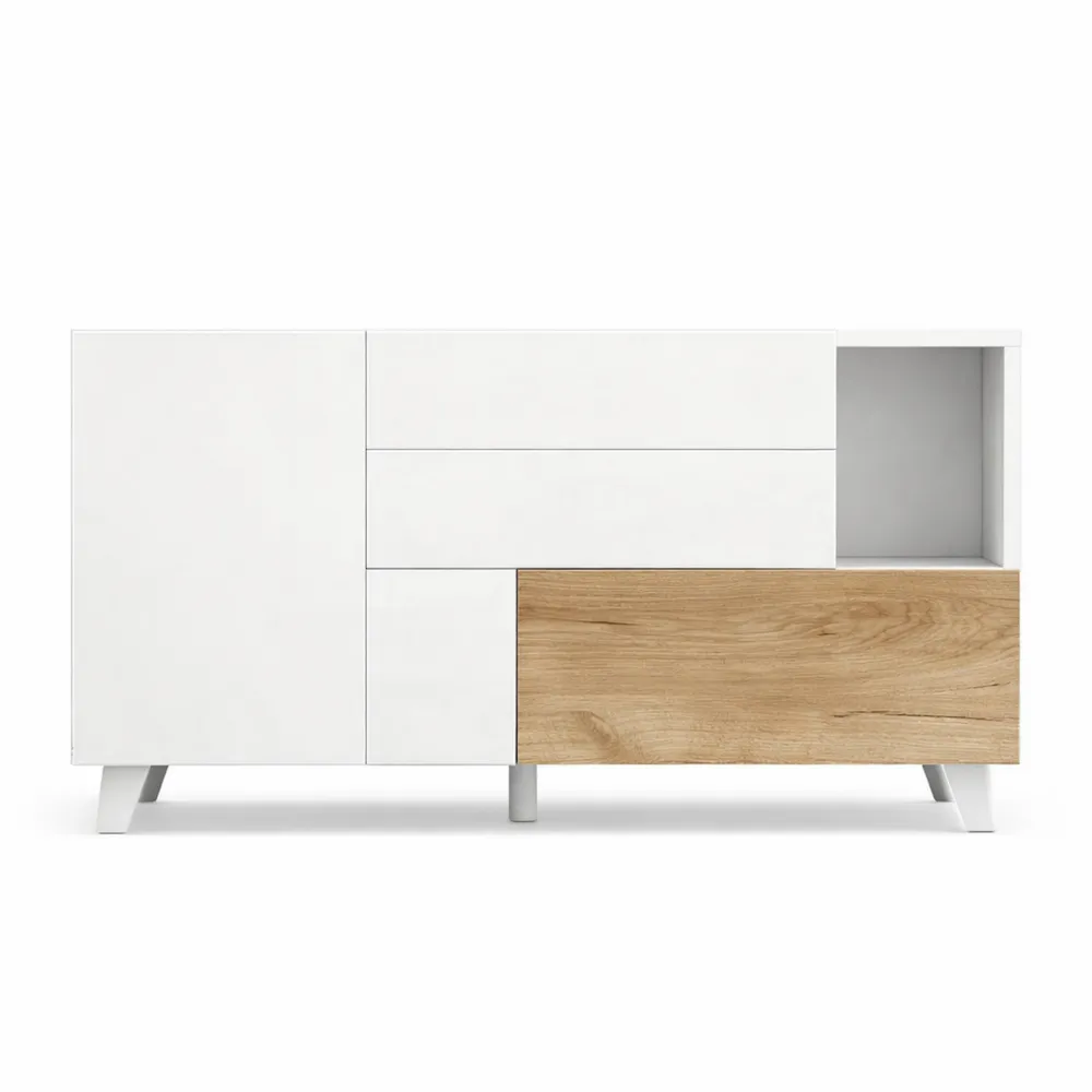 Commode moderne blanche 2 portes 2 tiroirs 130 cm