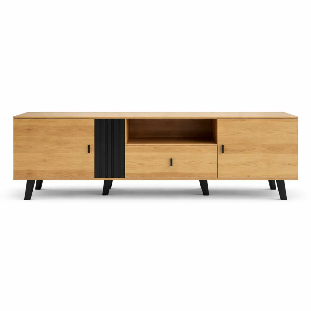 Meuble TV bas avec portes et tiroir pour salon